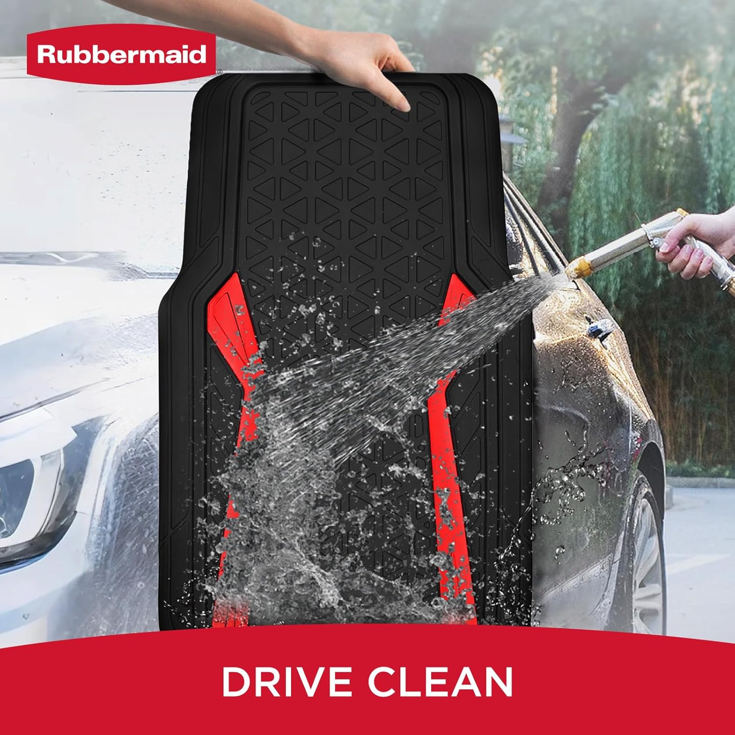Rubbermaid Car Floor Mats Full Set,Premium Heavy Duty All-Weather Car Mats– Rugged Rubber with Brushed Aluminum Inserts, Universal Trim-to-Fit, Anti-Slip Backing for Cars, SUVs, Trucks & Vans - Red - Image 6