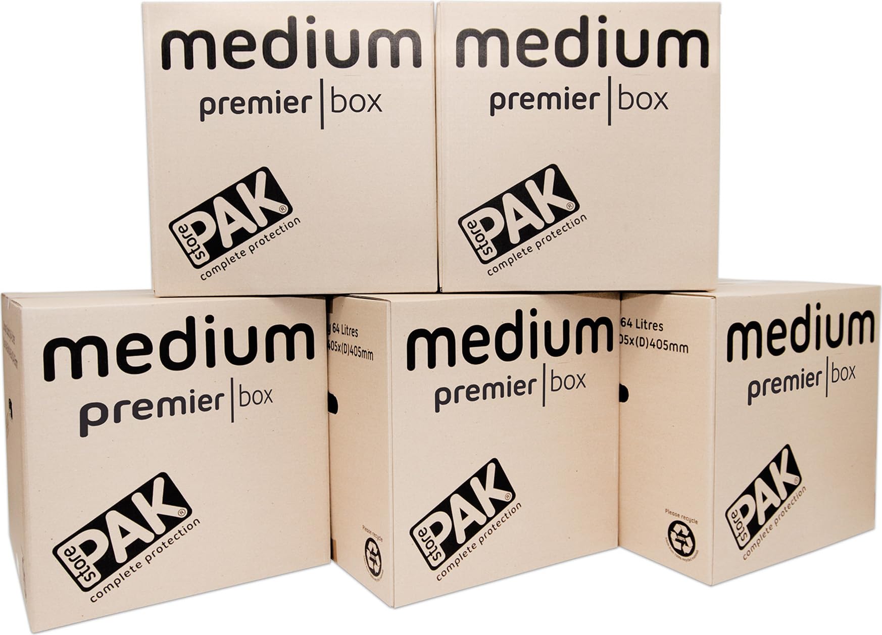 Storepak Heavy Duty Storage Boxes | Medium Moving Boxes Pack Of 5 | 64L Extra Strong Double Walled Cardboard Boxes For Packing & Moving House | Recyclable, Stackable & Reusable | H405 X W405 X D405mm