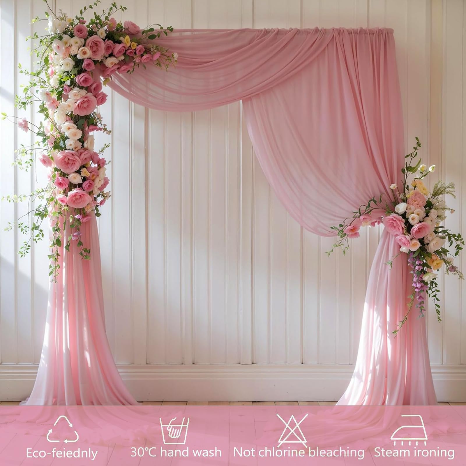 Tenda In Chiffon Per Arco Matrimoniale 4,7mt | Drappeggio Rosa Cipria Per Cerimonie E Feste | Tessuto Leggero Per Decorazioni Sfondo