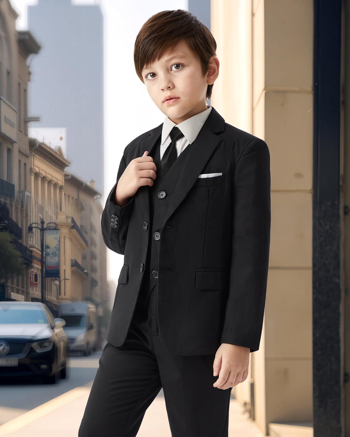 MAGE MALE Boys'5-Piece Suits Multiple Colour Tuxedo Formal Slim Fit Boys Suit Set with Suspenders and Adjustable Waist - Image 5
