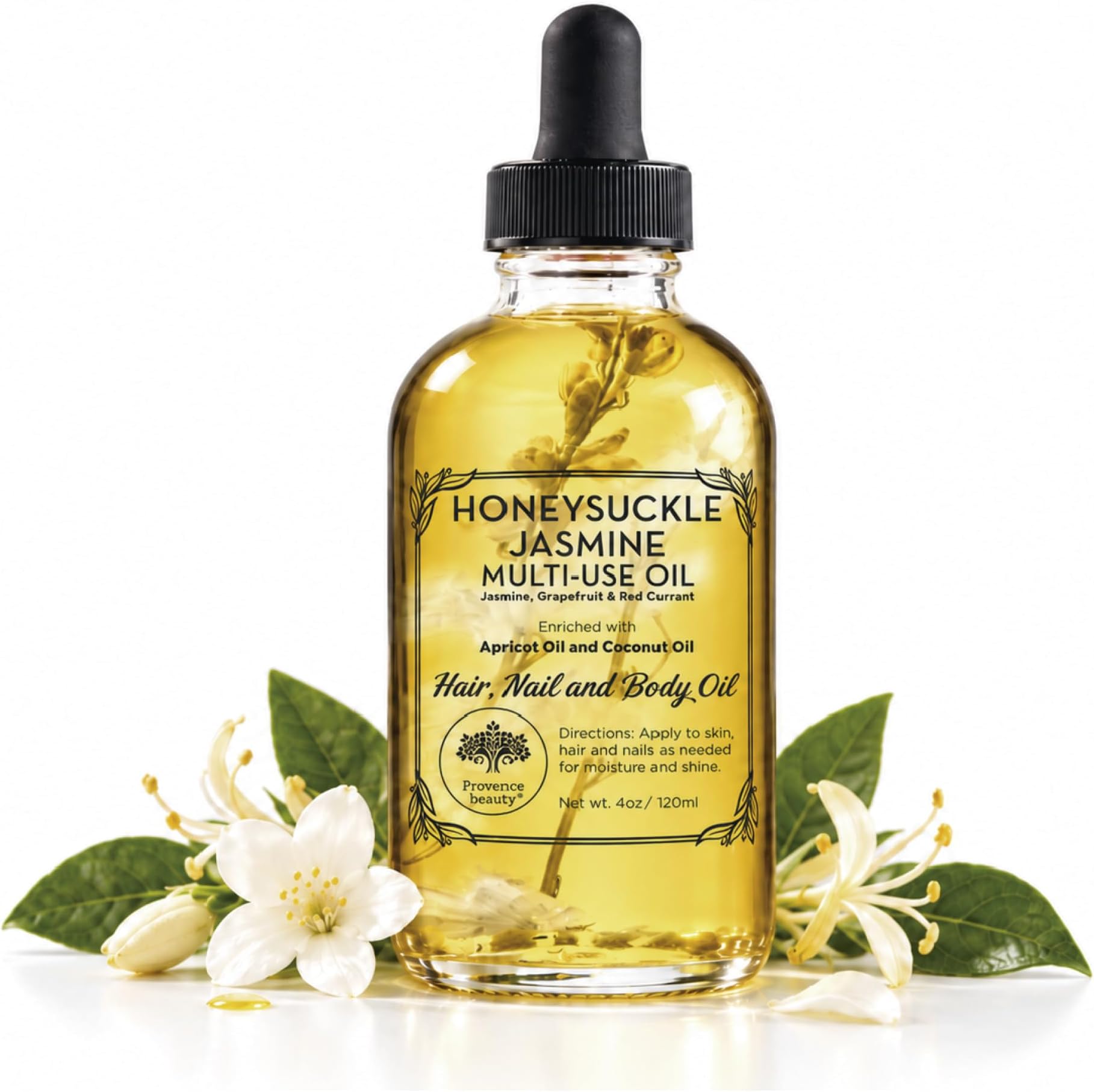BEAUTE DE PROVENCE Honey Suckle Multi-Use Face, Body & Hair Oil - Hydrates Skin, Restores Shine - With Apricot, Coconut Oil & Vitamin E - 4 Fl Oz