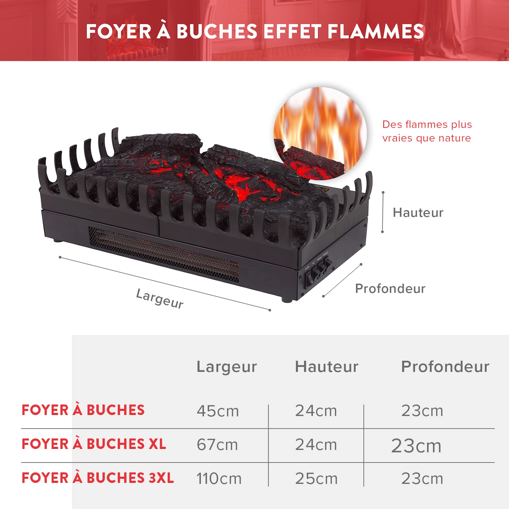 Chemin'Arte Foyer à buches avec Effet Flammes 3XL