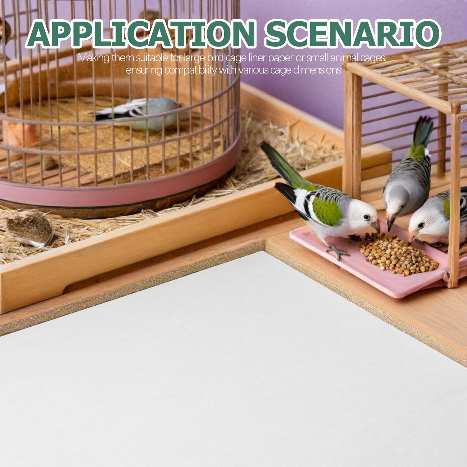 Gadpiparty Papel Absorbente para Jaulas de Pájaros 40X40 CM 100 Unidades Desechables Revestimiento Transpirable y Recortable para Loros Canarios y Aves Pequeñas Protección Higiénica y