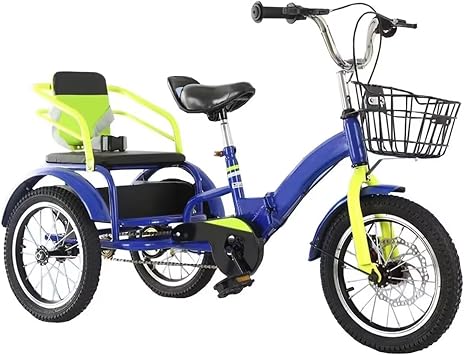 Pedal Bicycle with Double Brakes,Disc Brake,Rear Passenger Seat with Belt,3 Wheels Bike Trike for Recreational Cycling, Exercise,Outdoor Picnics,Folding Tricycle