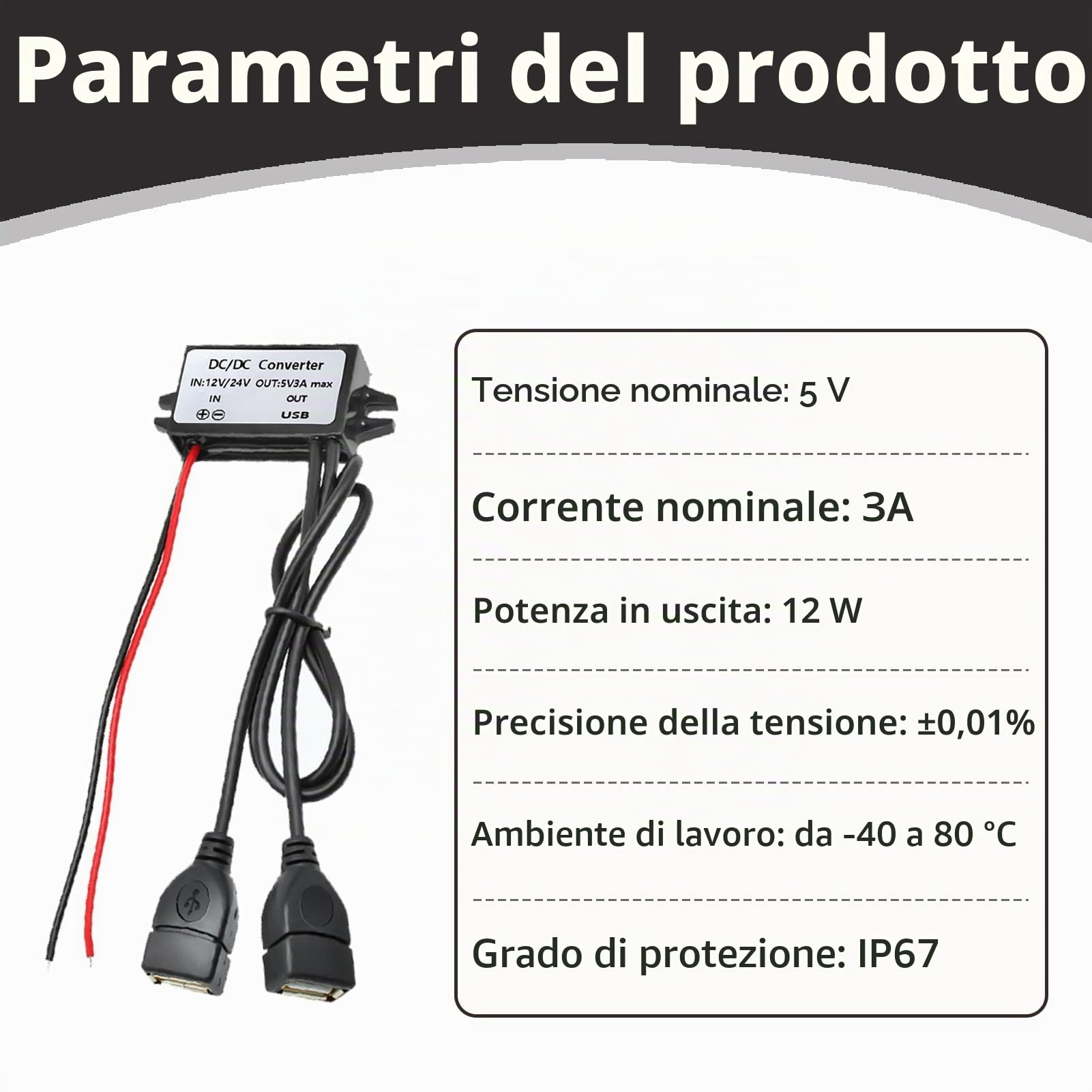 Convertitore 12V a 5V USB, Adattatore USB Auto 12V a 5V DC 3A con Doppia Uscita, Modulo Step Down per Auto, Carica Dispositivi, Regolatore di Tensione, Adattatore per GPS Telefono MP3 Camera Autoradio