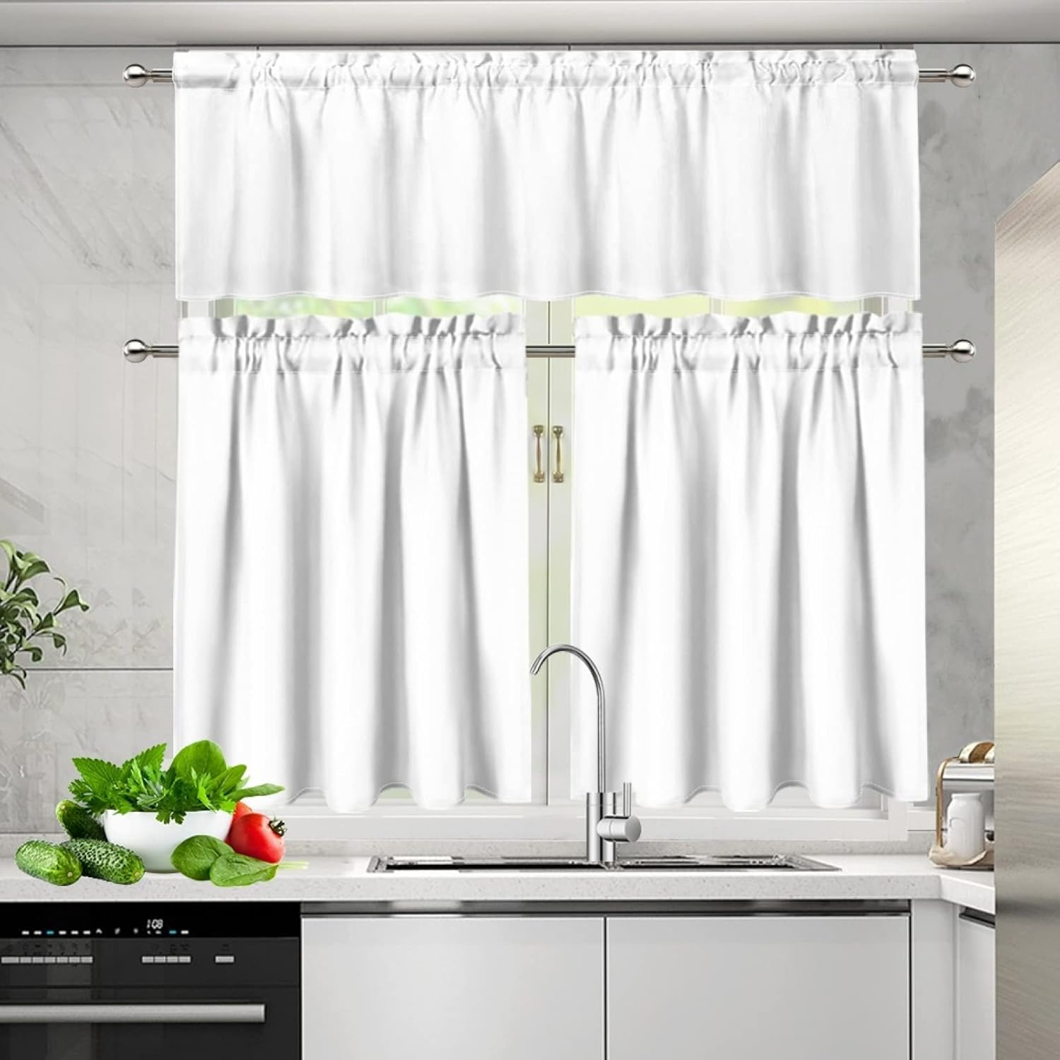 Horeset Cow Print Kitchen Curtains Tiers and Valances Set of 3 Window Fashion Farmhouse Basement Office Room Window Curtain