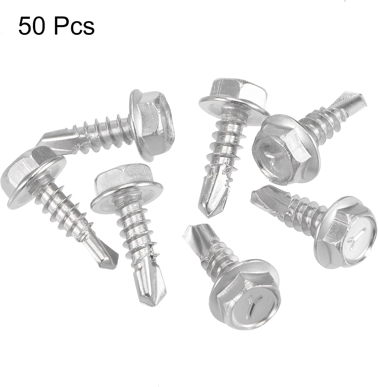 sourcing map Hex Washer Head Self Drilling Screws, #10 x 5/8" 410 Stainless Steel Self Tapping Sheet Metal Screw 50pcs - Image 4