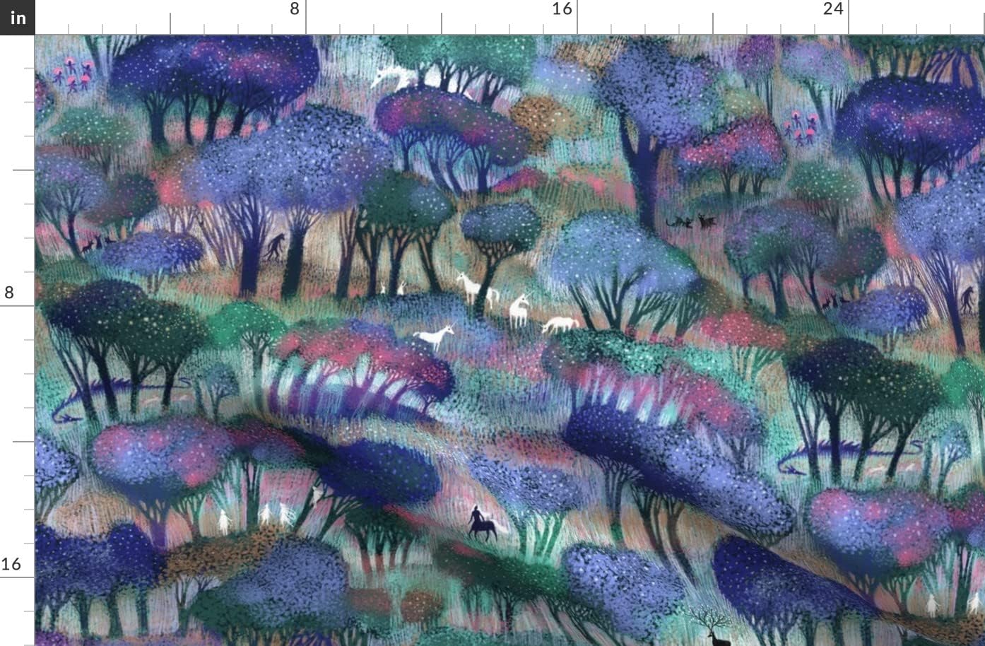 Spoonflower Fabric - Forest Dragons Unicorns Werewolve Trees Dragon Woods Fairies Printed on Organic Cotton Sateen Fabric by The Yard - Sewing Quilting Apparel Home Decor
