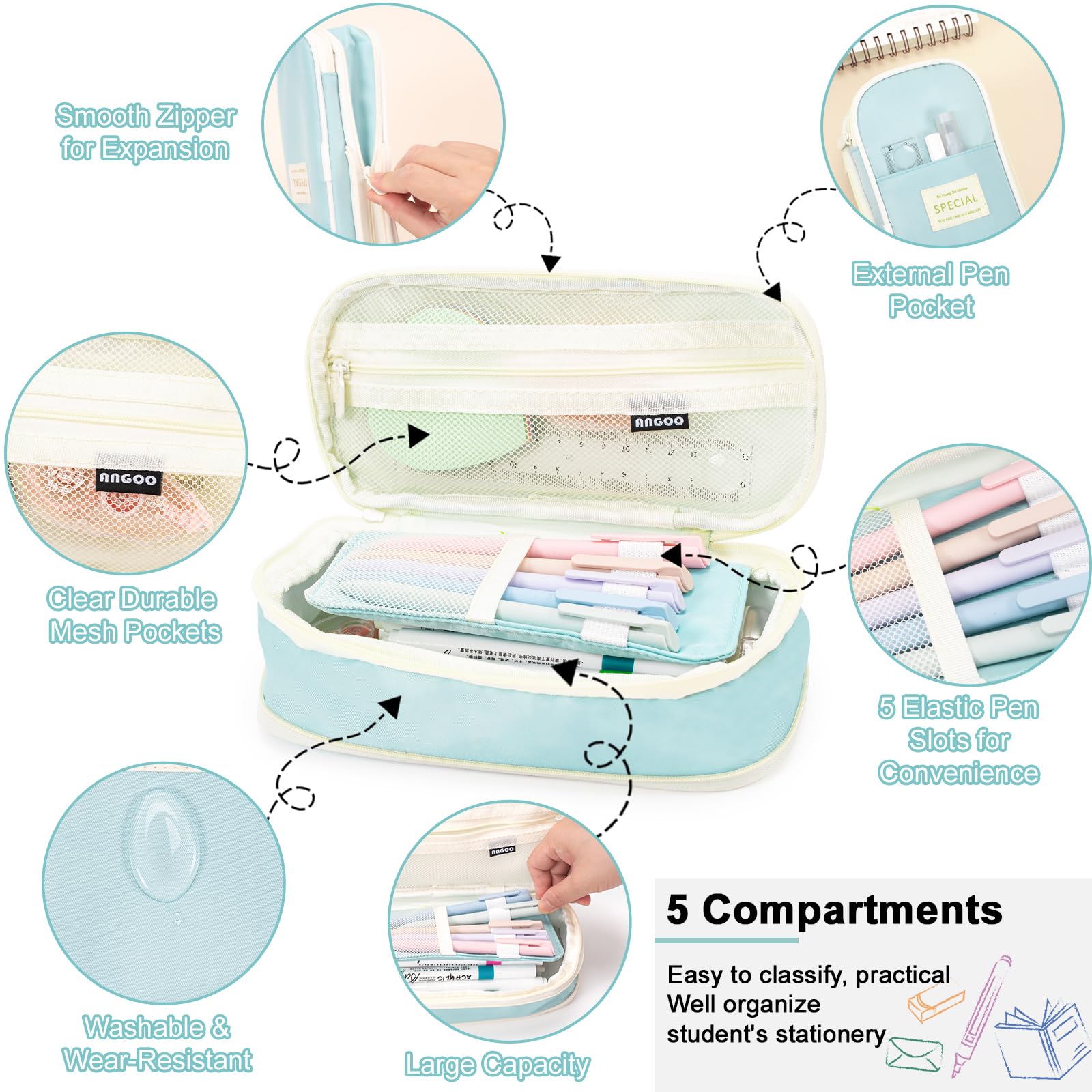 Vinuwu Pencil Pouch, Large Capacity Pencil Case with Zip - Image 4