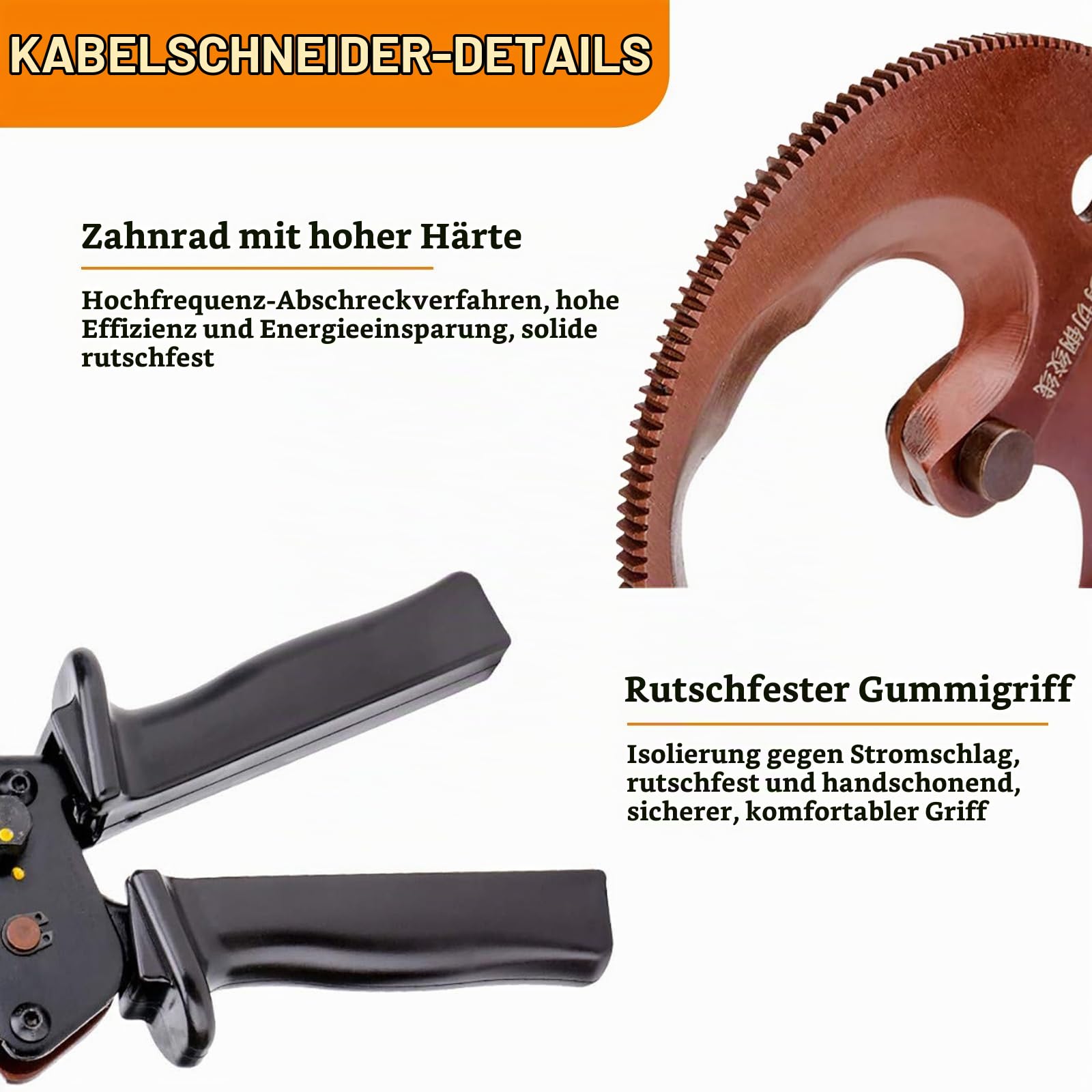 J40A Ratschen Kabelschneideschere, Manganstahl Gear Entmanteler, Industrial Grade Hardware Handbetriebene Schneidewerkzeug, Kabelschneider Zum Schneiden <300 mm² Kupfer-Aluminium Drahtschneider