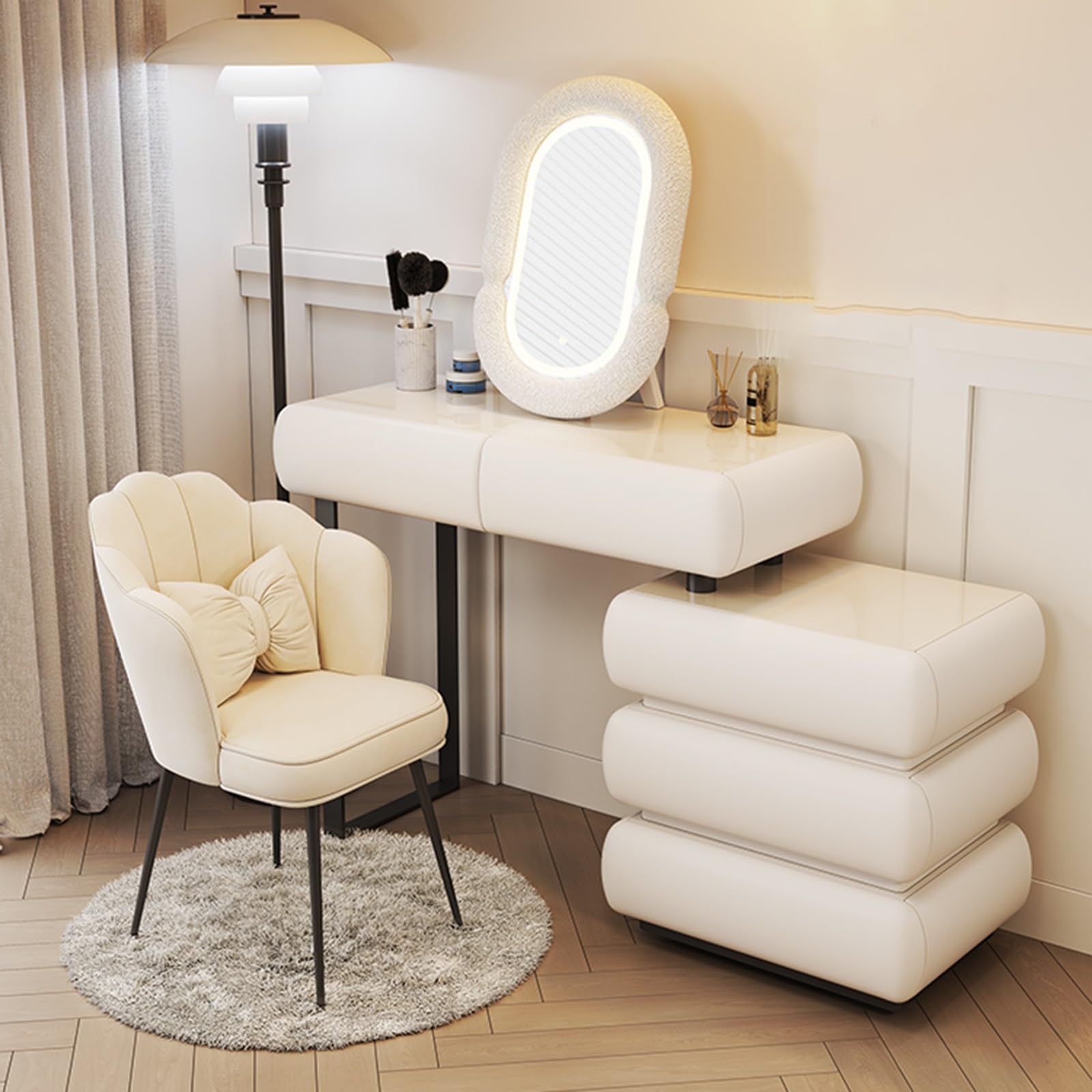 asdchZen Illuminate Your Beauty: White Vanity Table Set With Lights, Spacious Storage, Large Makeup Dressing Table With Mirror For Women & Girls' Bedroom,Three-80CM/31.5IN_TYPE-B