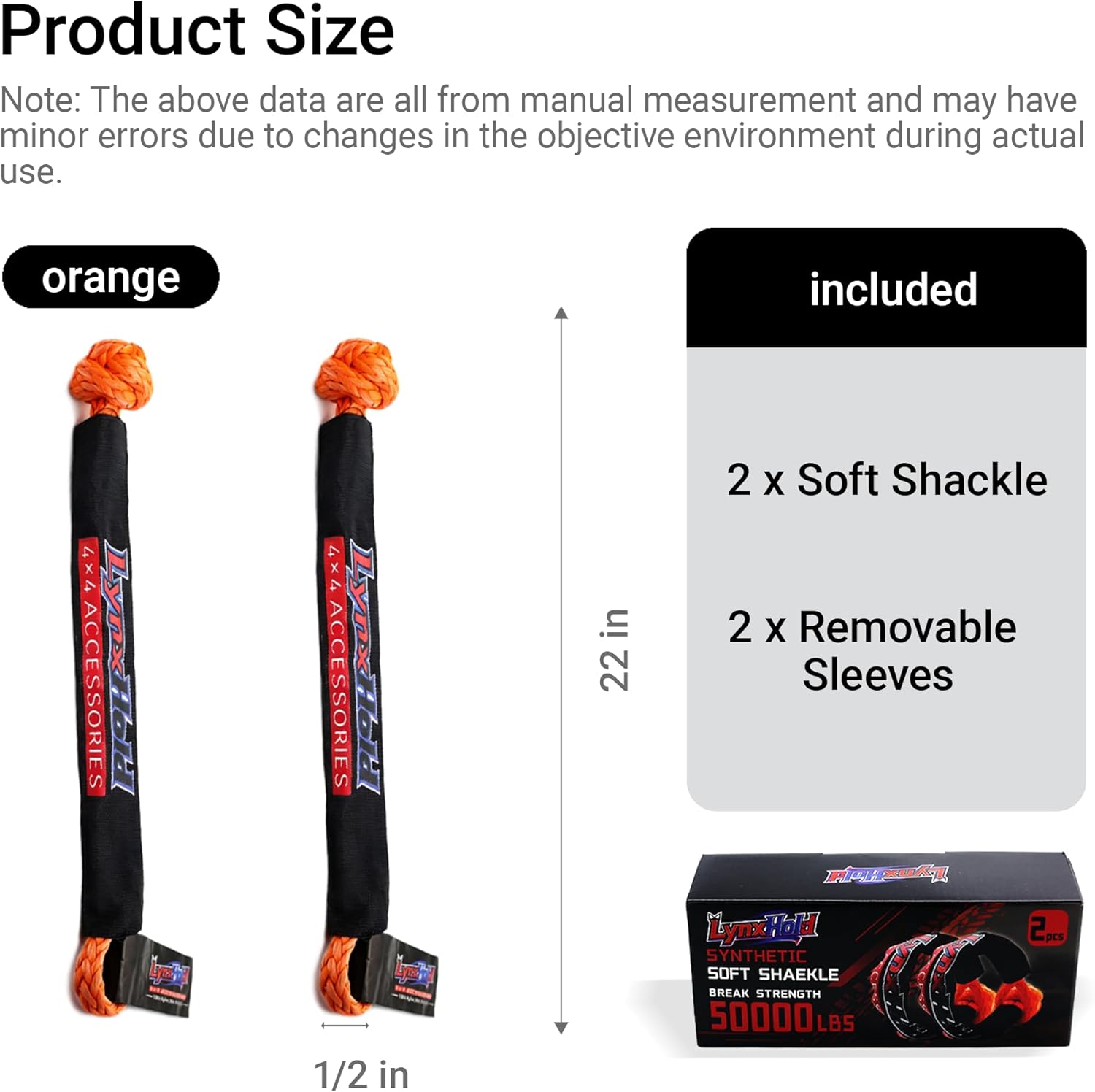 Synthetic Soft Shackle (2-Pack) - 1/2 Inch x 22 Inch (50000lb Break Strength) Rope Recovery Shackle with Extra Sleeves for Off-Road, Sailing, Jeep, Truck, ATV, UTV, SUV, 3 Years Warranty - Image 2