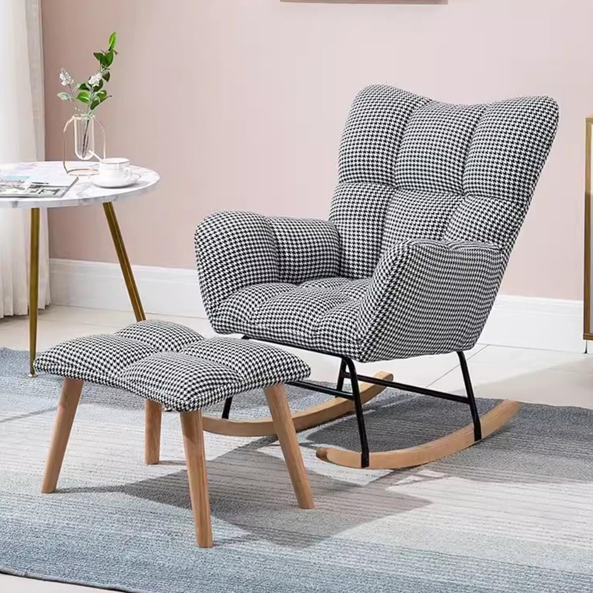 レジャーロッキングチェアとフットスツールセット、モダンロッキング