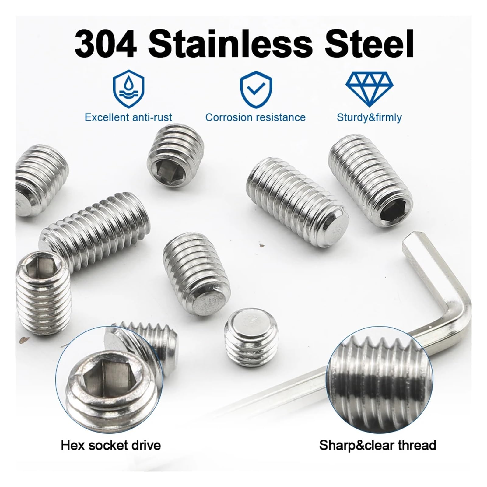 Kit de tornillos fijación punta plana acero inoxidable 304