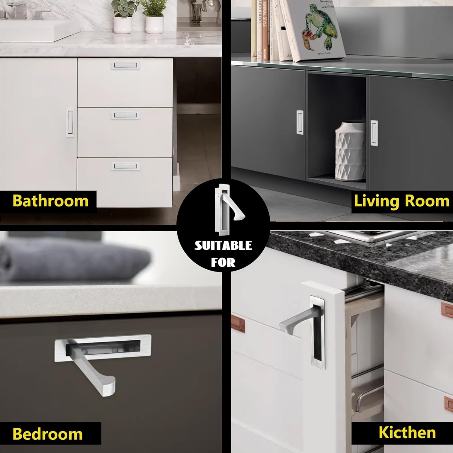 bealy Pocket Door Handles and Edge Pull Matte, 2 Set 6 Inch Pocket Door Hardware, Pocket Door Latch, Pocket Door Pull Recessed Finger Flush Pulls for Closet, Sliding, Barn Door (304 Stainless Steel)