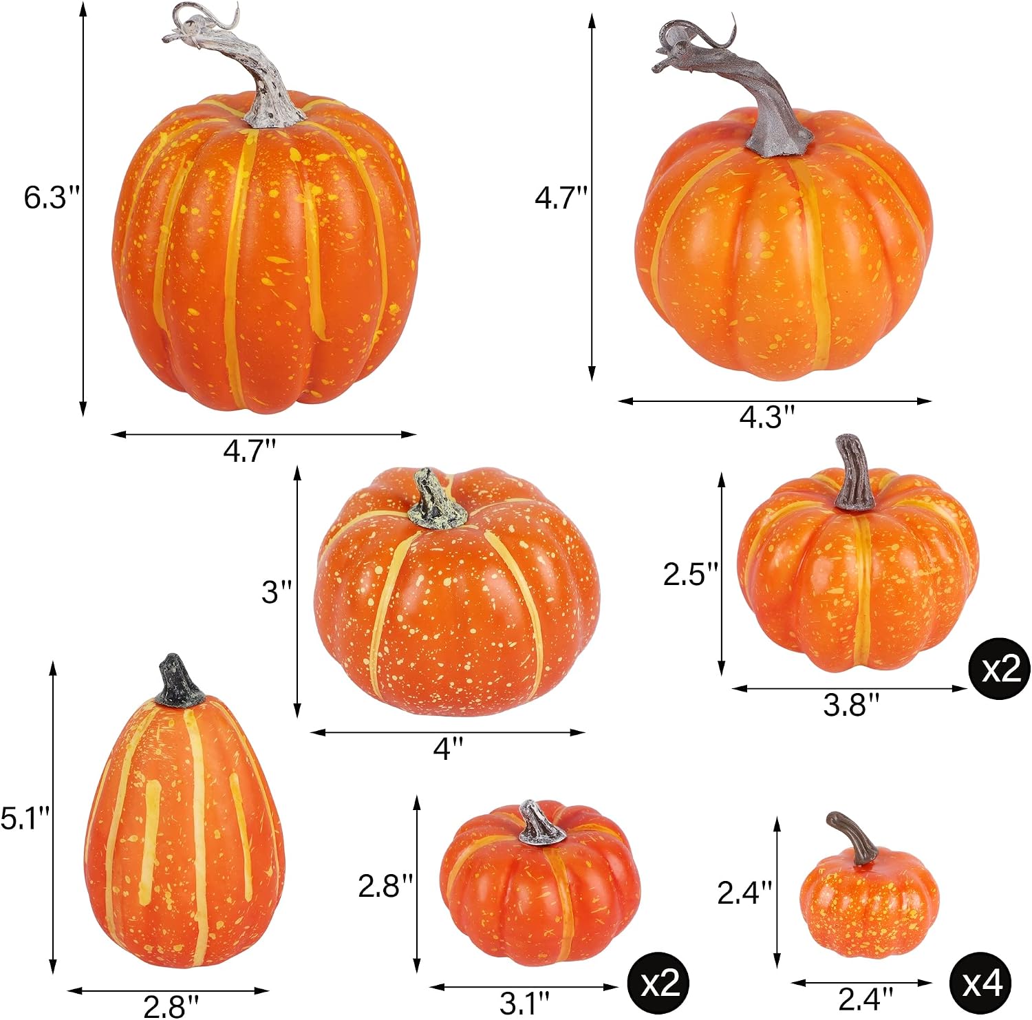 winemana 12 Pcs Orange Pumpkins Halloween Decor Indoor Artificial Pumpkins Fall Decor, Thanksgiving Decorations Harvest Autumn Decor, Fall Decorations for Home Kitchen Table Mantle Wedding Party