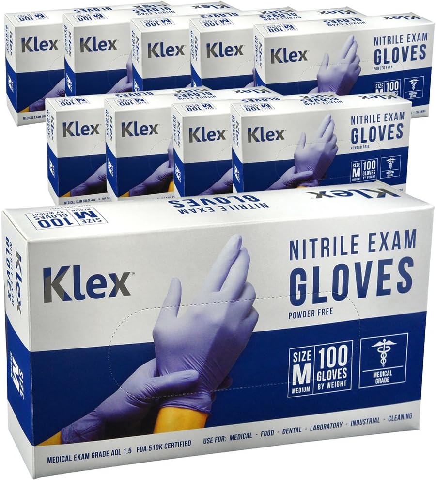 Klex Nitrile Exam Gloves - Medical Grade, Powder Free, Latex Rubber Free, Disposable, Food Safe, Lavender M Medium : Industrial & Scientific