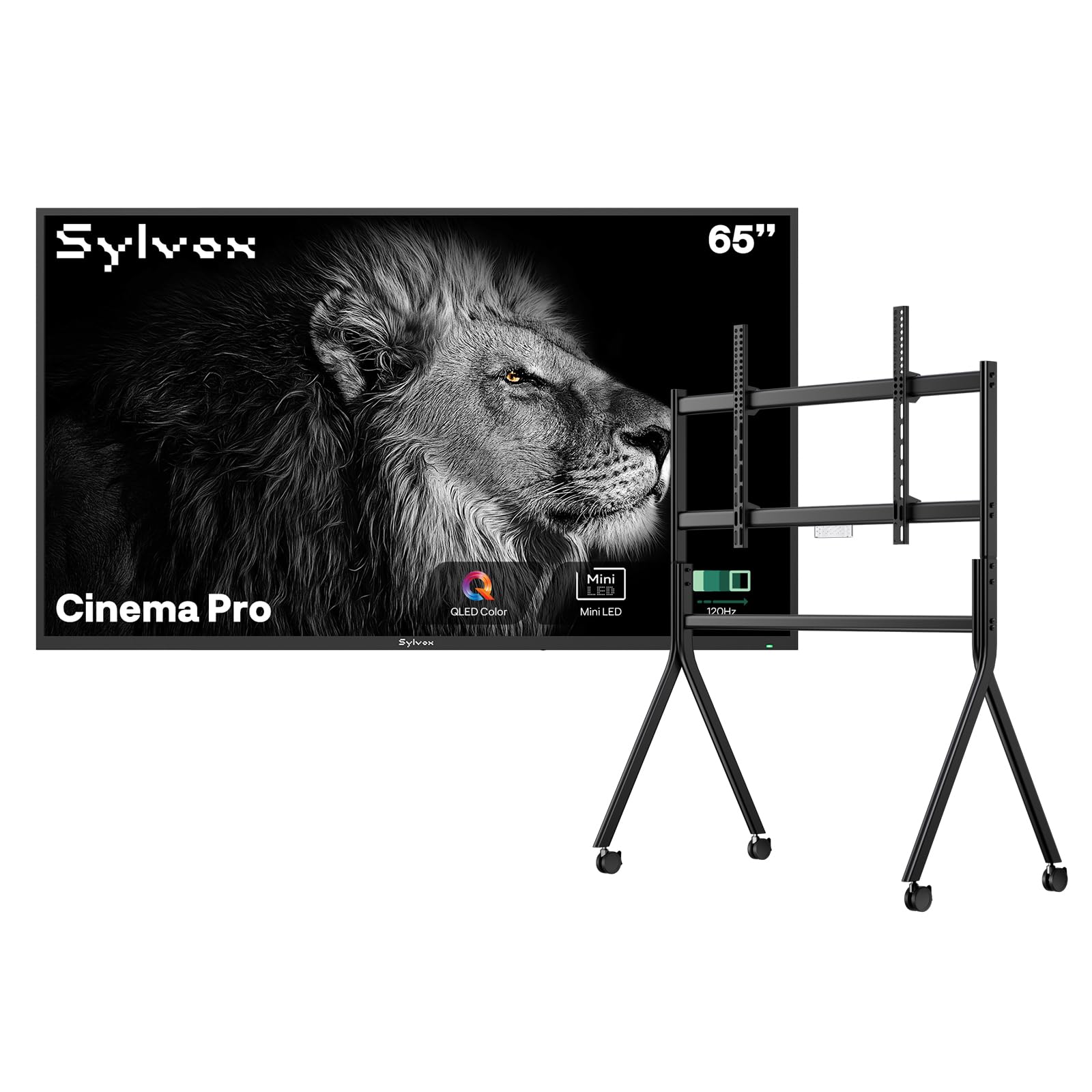 SYLVOX Outdoor TV with Rolling Stand 65 inch Mini-LED QLED TVs for Outdoor Use 3500nits Super High Brightness