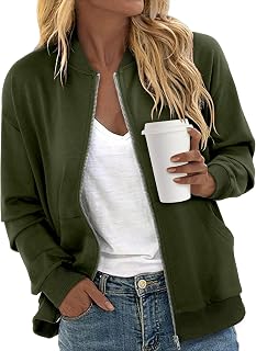 CRAZYGRID Women's Zip-Up Bomber Jacket: Lightweight Long Sleeve Casual Sweatshirt, Fall Winter Windbreaker with Pockets S-XXL