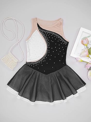 Miniatura 4 de JEATHA Vestido de patinaje artístico con diamantes de imitación brillantes para niños y niñas, disfraz de baile