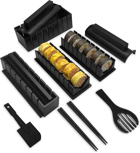 YiiMO Sushi Making Kit, 12pcs Sushi Maker, Fun Sushi Rice Roll DIY Tool Set for Beginners, Easy to Clean Premium Plastic Plates Moulds Chopsticks Spatula for Home Kids Party