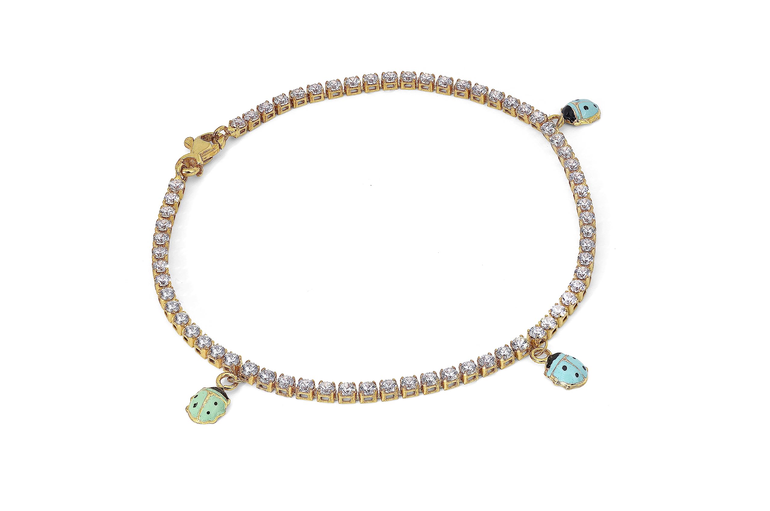 Bracciale Da Tennis Con Pendenti A Forma Di Coccinella Smaltato In Rosa Da Donna 9kt Placcato Oro 18kt, MADE IN ITALY