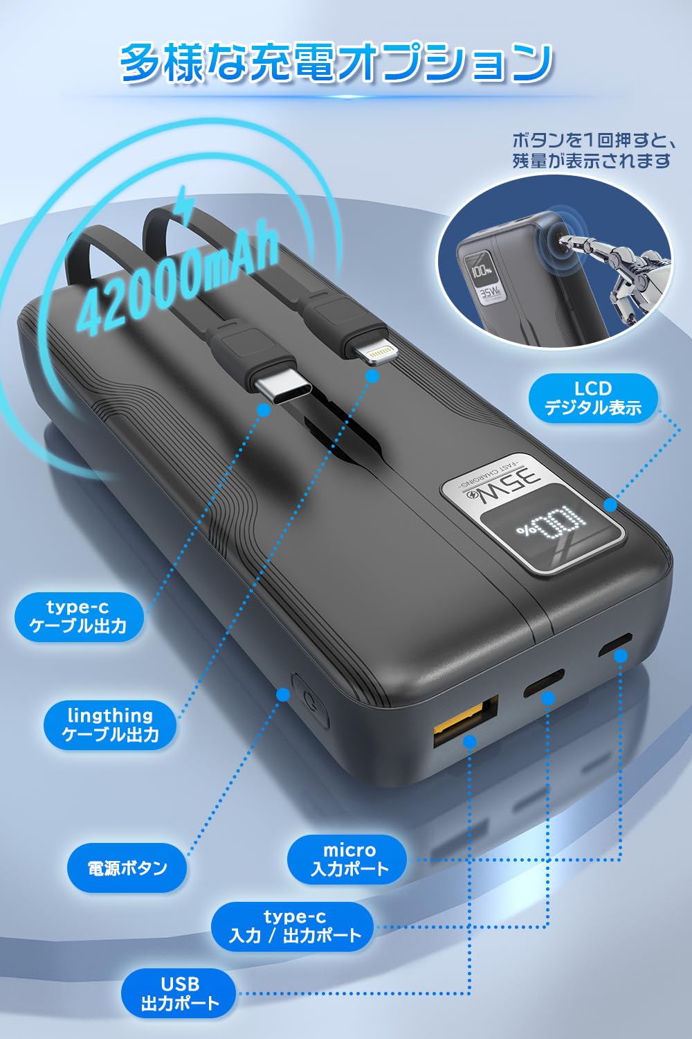 Amazon | モバイルバッテリー 大容量 【42000mAh・PD35W急速充電