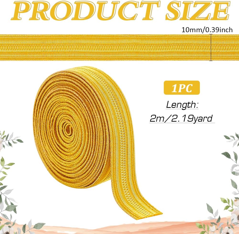 BENECREAT 2.19 Yards Metallic French Bullion Braid Ribbon, 3/8 inch Wide Golden Satin Ribbon for Uniform, Ribbons, Epaulets, Embroidery and Jewelry Making