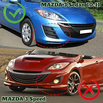 9pcs Combo Front Bumper Body Kit Lip + Side Skirt Extensions Diffuser Compatible with 2010-2013 Mazda 3 2011 2012 (Painted Black)