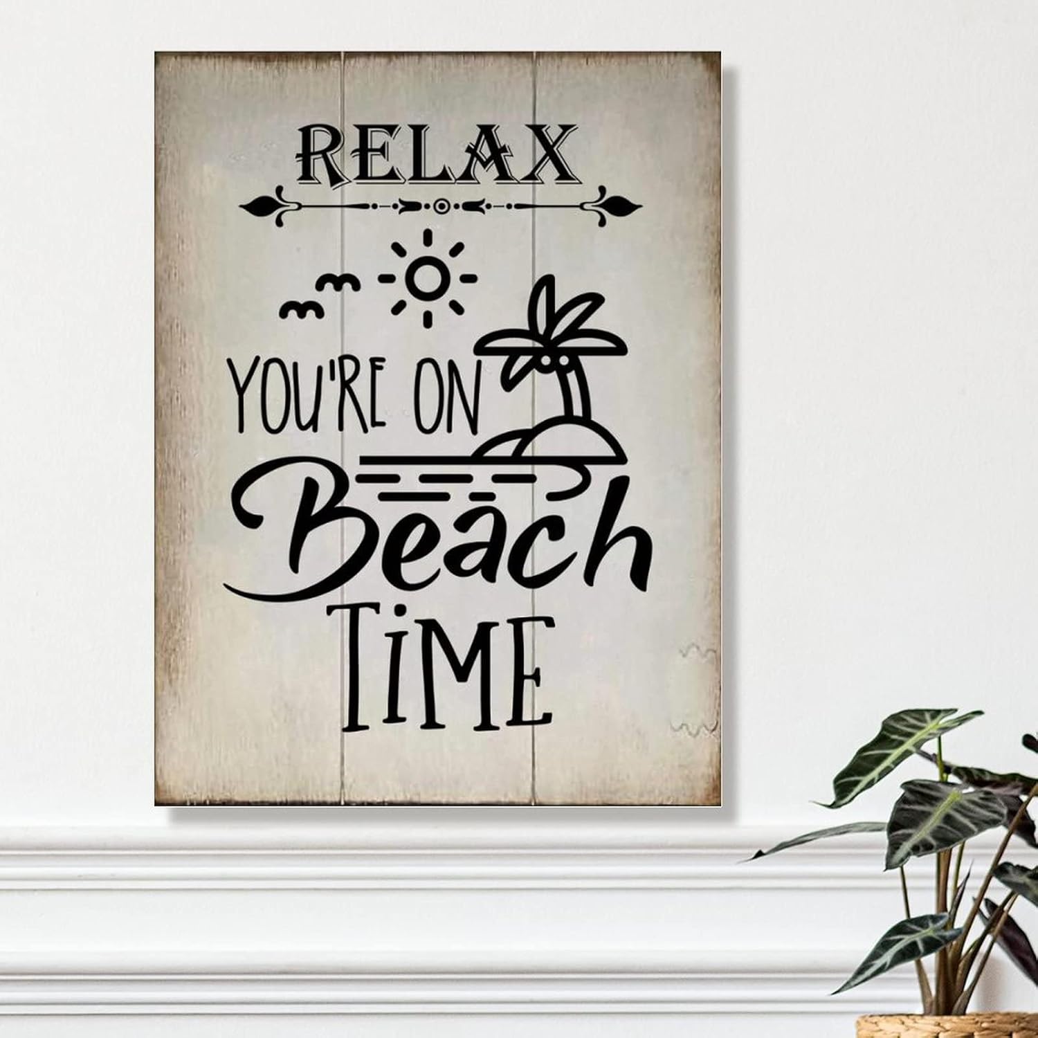 Rustic Wood Wall Plaque Relax You're On Beach Time Wood Plaque Vintage Farmhouse Wall Hanging Sign Art Decor Plaque with Quotes for Home 18x24in New Home Wall Decoration Gift
