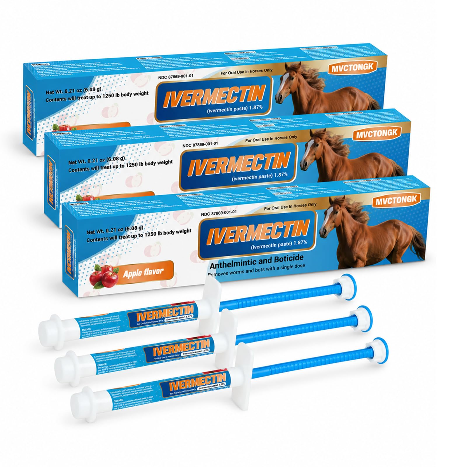 Ivermectin Paste 1.87% for Horses, Apple Flavor, 6.08g (3 Pack)