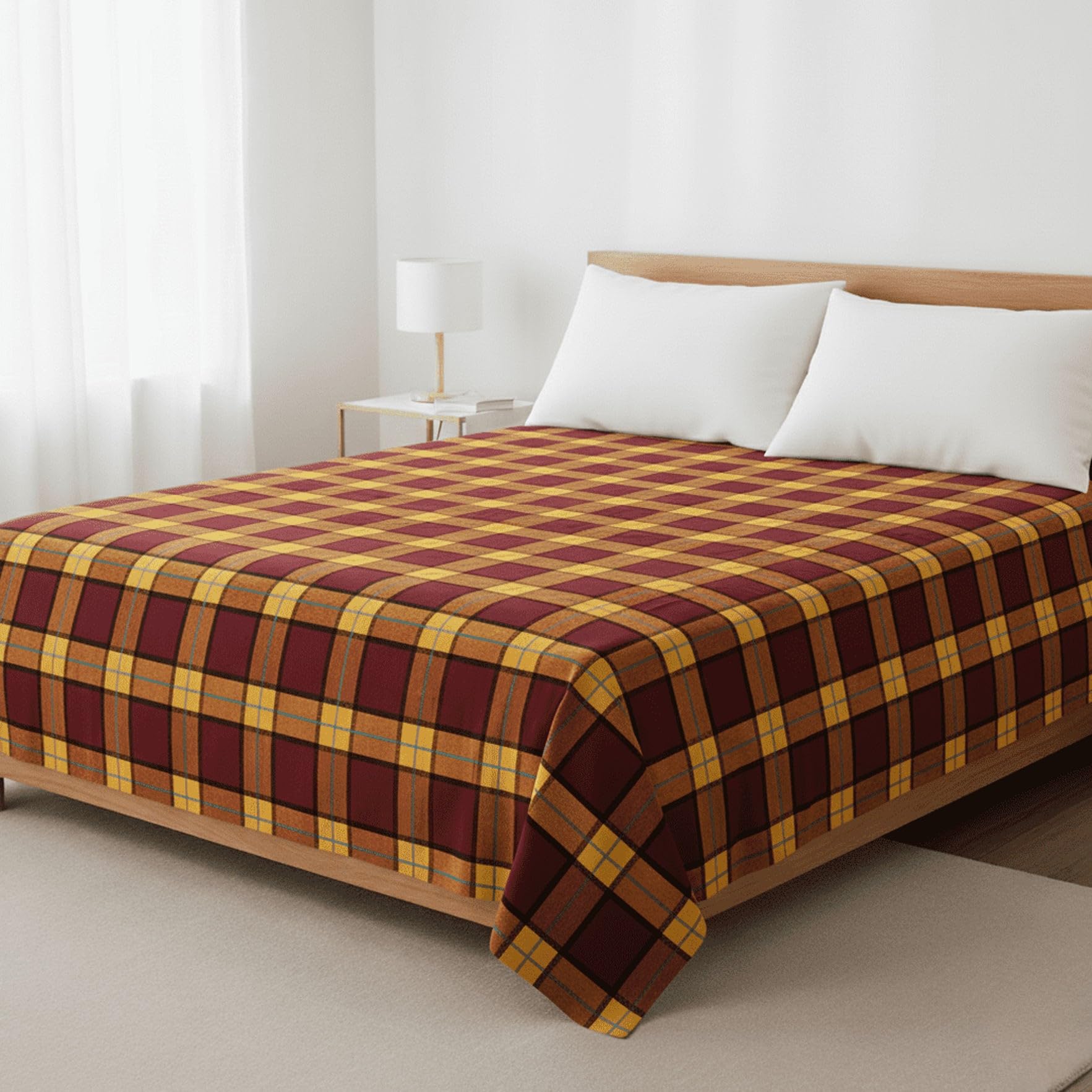 Hornbill Enterprises 100% Pure Cotton Blanket/Solapur Chaddar/Bedsheet/Summer Blanket for All Weather Daily/Single Size (60x90 inches Set 1 (Yellow with Maroon)-picture-11