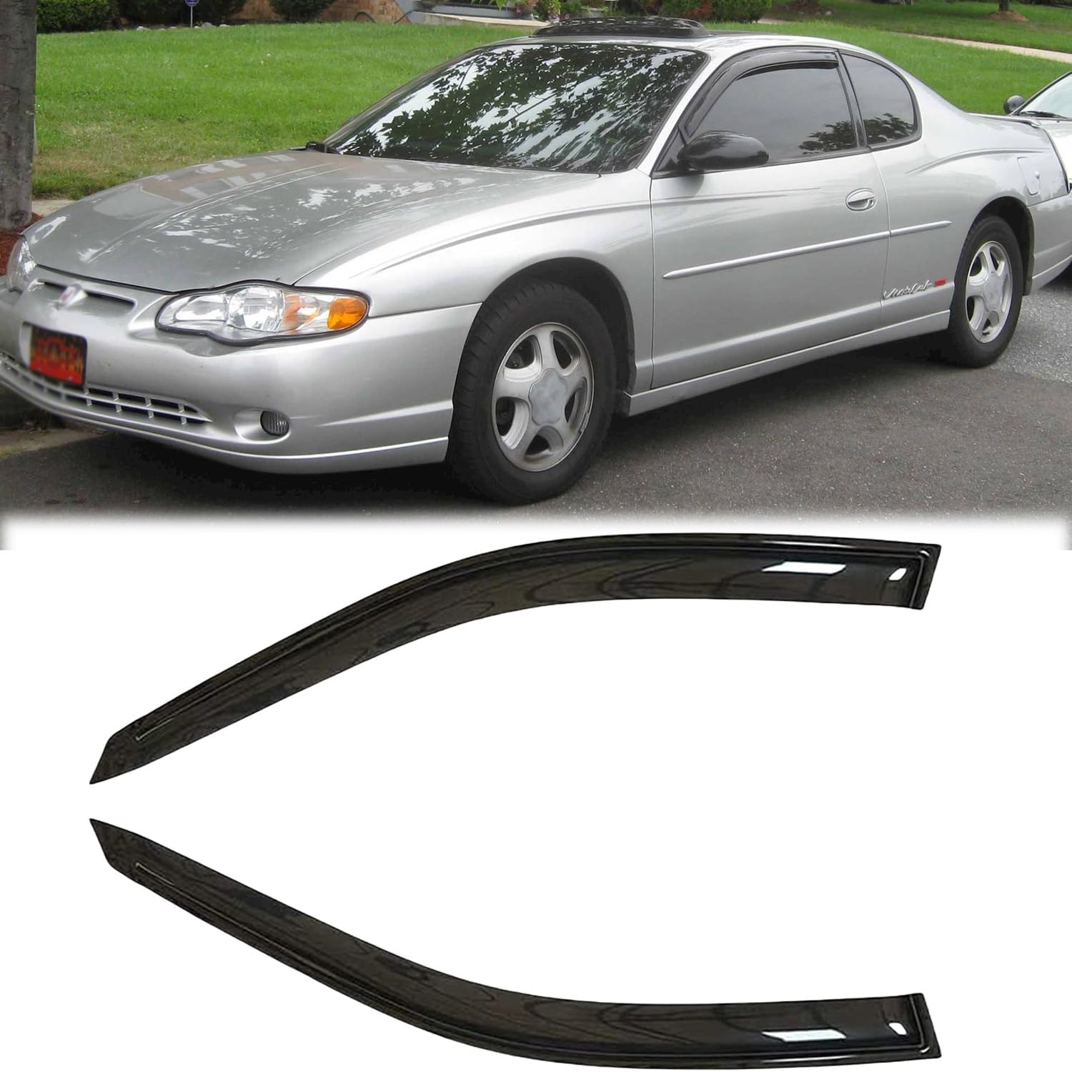 92613 Rainproof Side Window Wind Deflectors for 2000-2006 Chevy Monte Carlo, Tape-on Sun Rain Guard Sets,Nice Looking Window Visors for Cars,Vent Deflector for 00-06 Chevy Monte Carlo