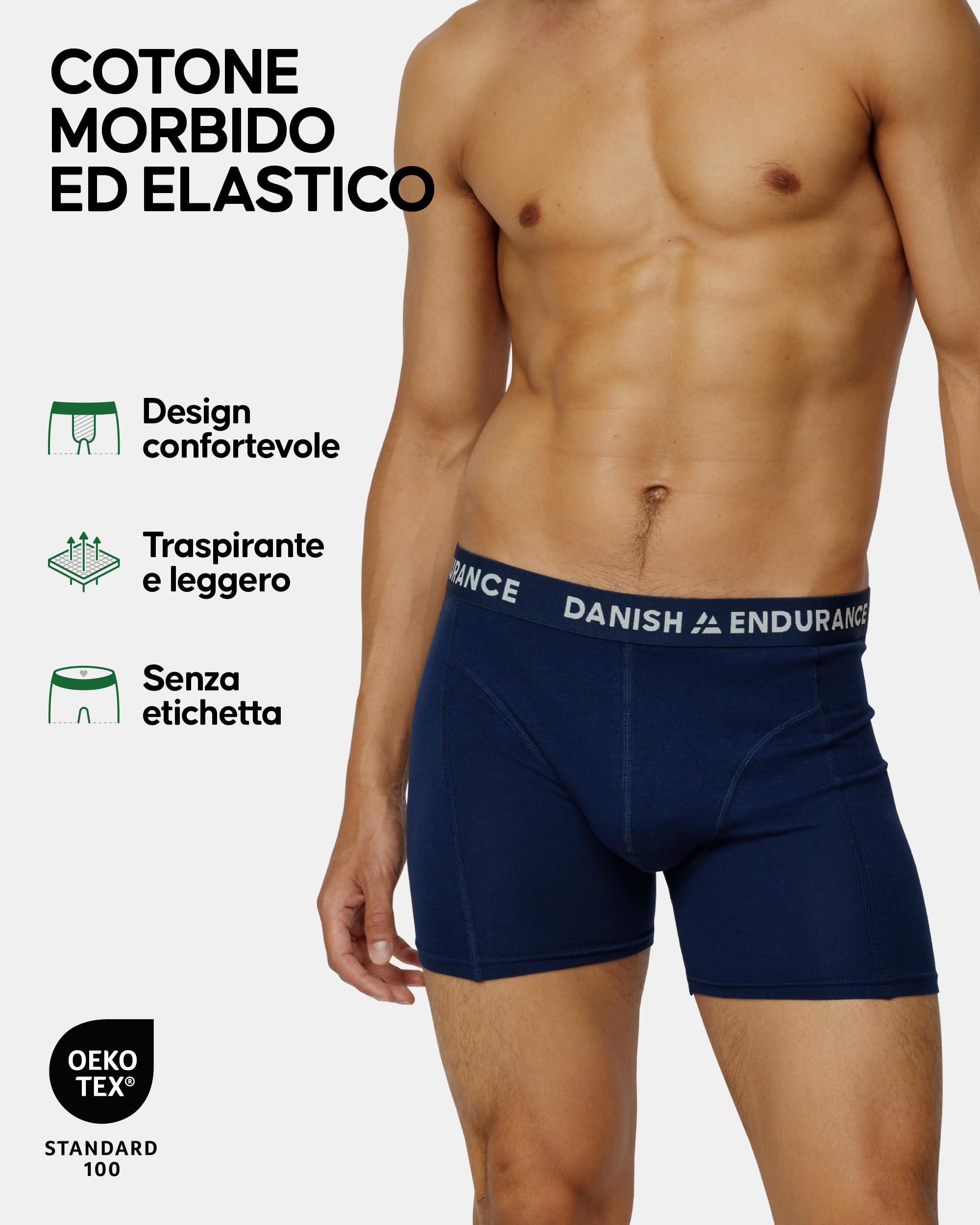 DANISH ENDURANCE Boxer Uomo Cotone Elasticizzato, Boxer a Pantaloncino Comodi e Traspiranti, Cuciture Piatte, con o Senza Patta Frontale, 6 Paia