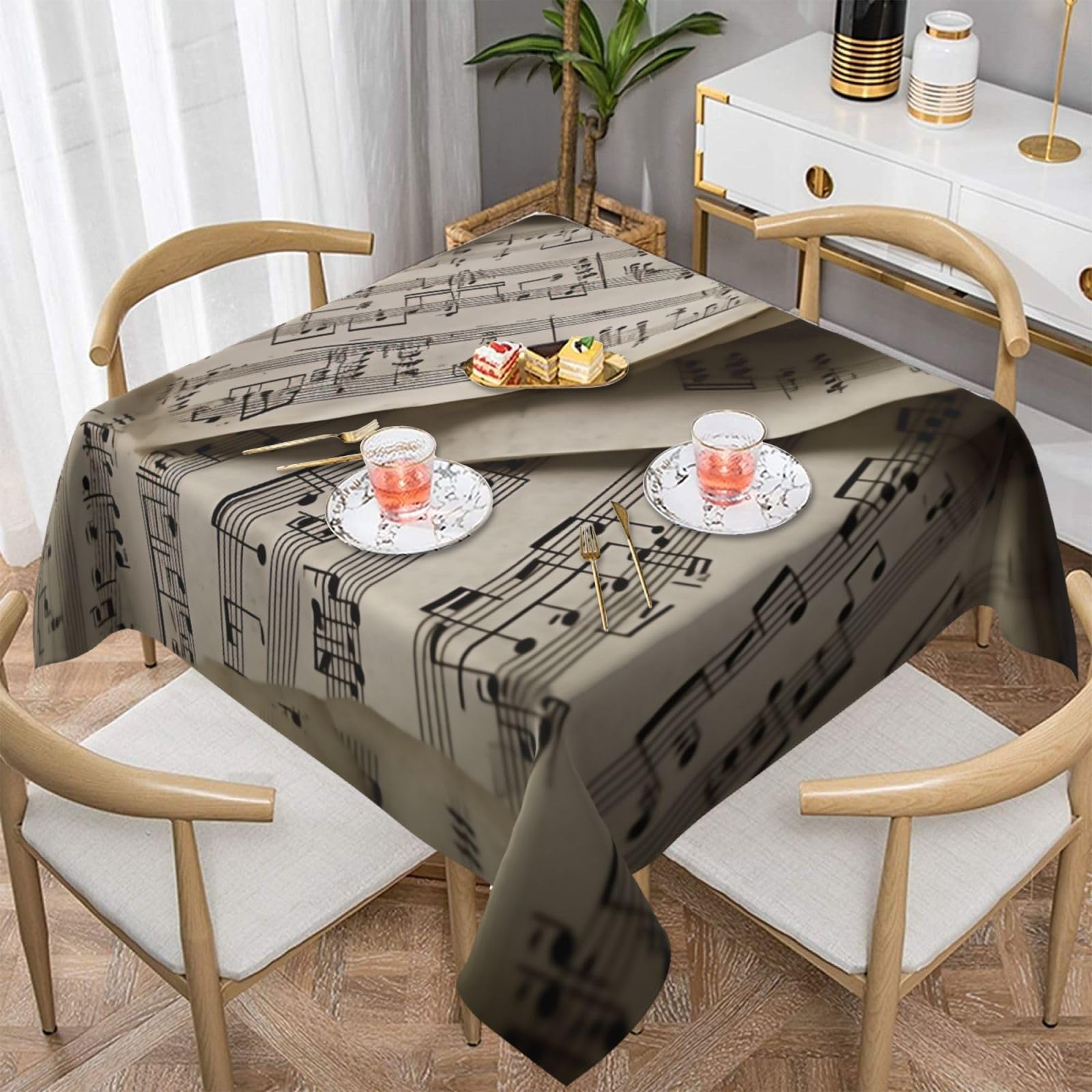 WPKJU Sheet Music Printed Square Tablecloth 54x54 inch Water Resistant Table Cover Washable Rectangle Table Cloth for Dining Tables
