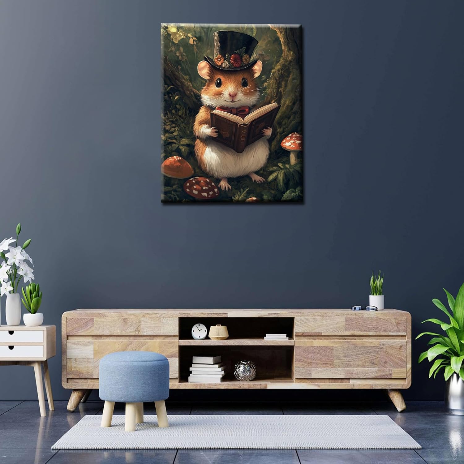 Hamster Paint by Numbers Kit for Adults Beginner & Kids Ages 8-12 Reading Book in The Forest Paint by Number Kit on Canvas Animals DIY Home Decorations and Gifts 16"x20" (DIY Frame)