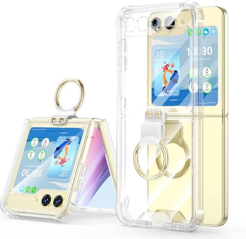 Diseñada para Samsung Galaxy Z Flip 5 funda transparente con anillo, anticaídas a prueba de golpes, funda protectora compatible con Galaxy Z Flip 5