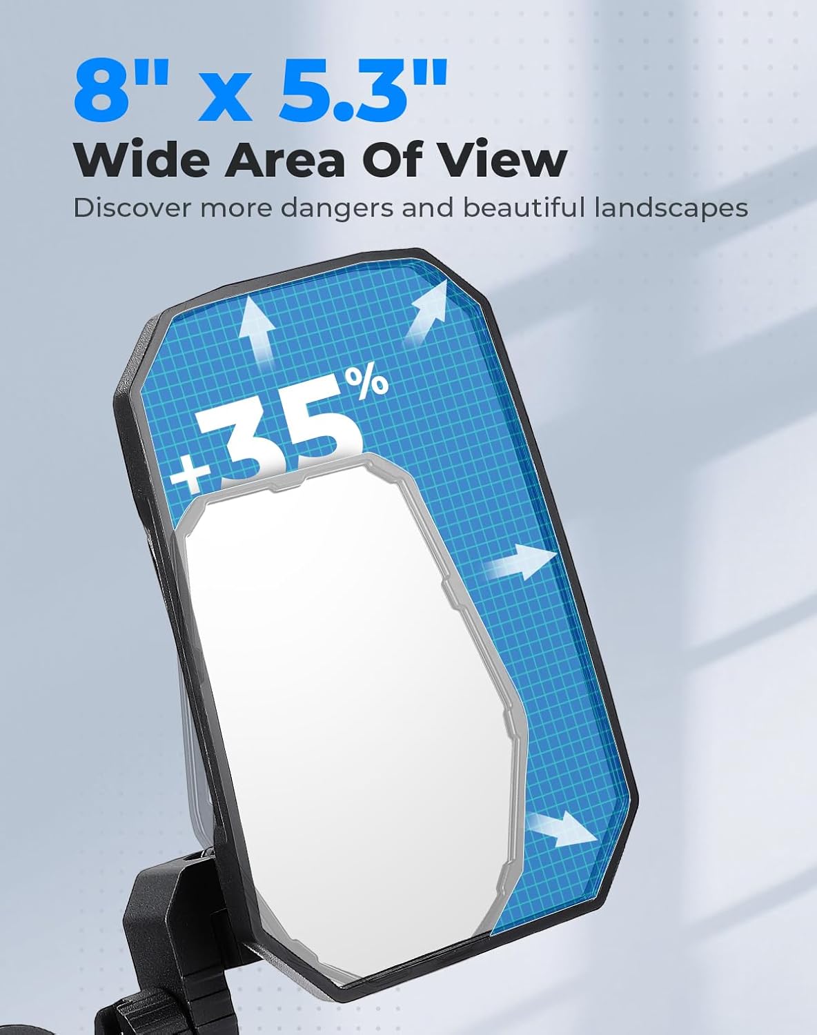 KEMIMOTO UTV Side Mirrors, One Mirror Two Purposes 8" x 5.3" Wide View for 1.65-2 inch Roll bar Compatible with Polaris RZR/Can Am X3/Pioneer/Talon/Teryx/CFMOTO Tool-free Multi-Adjustment Fit Big UTV - Image 3