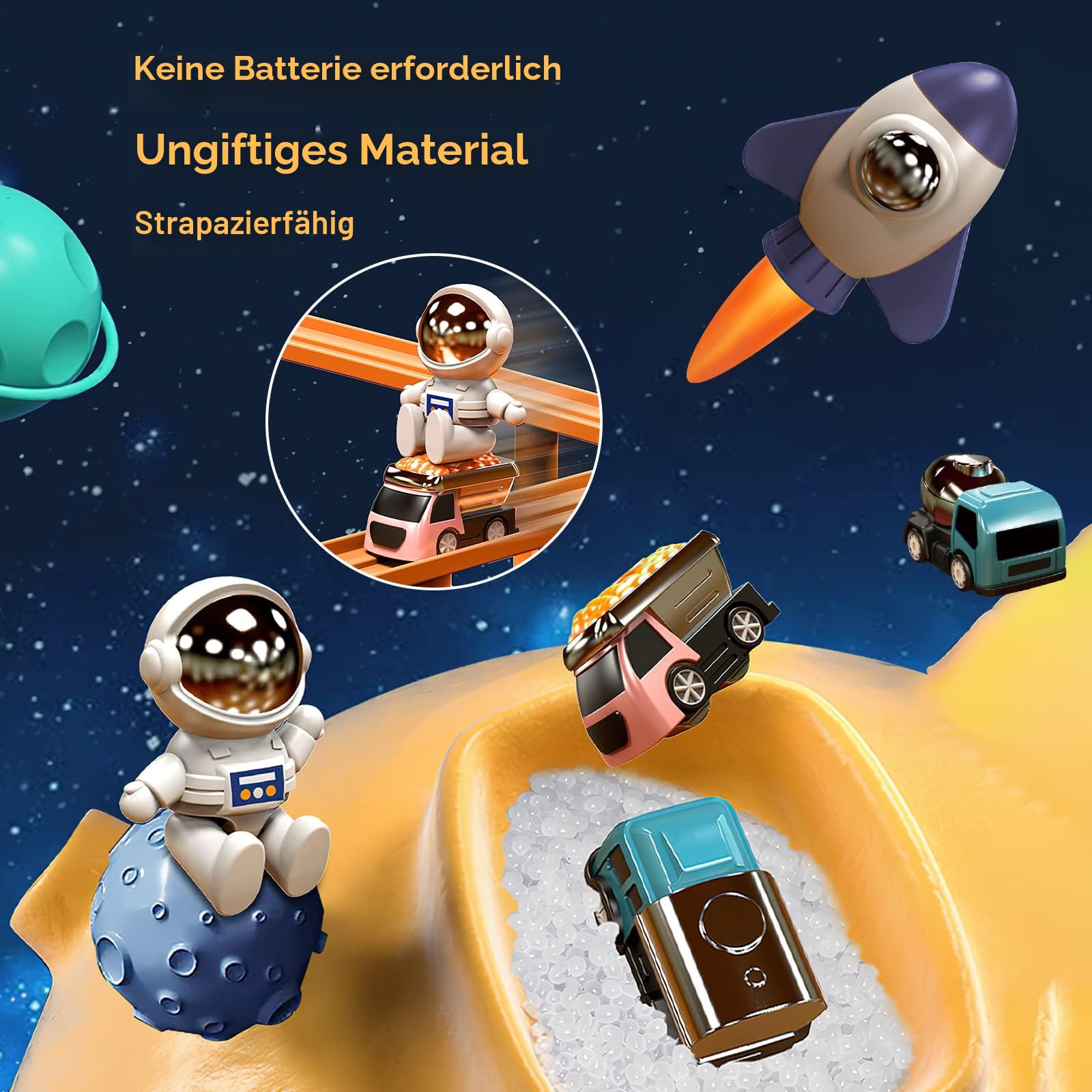 Kinder Rennbahn Spiel Auto Abenteuer Spielzeug für 3 4 5 6 7 Jahre alt Jungen Mädchen, Raumschiff Puzzle Rail Track City Rescue Playset Magnet Spielzeug Rennbahn mit 3 Mini Autos