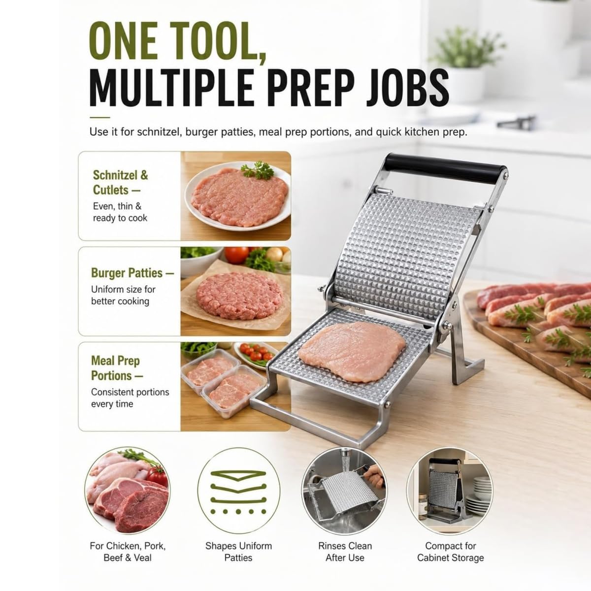 Schnitzel Press Machine, Stainless Steel Manual Meat Tenderizer, Clamp-on Meat Tenderizer, Chicken Cutlet Flattener, Patty Maker for Beef Pork Chicken Steak Kitchen Gadget, Press Tool
