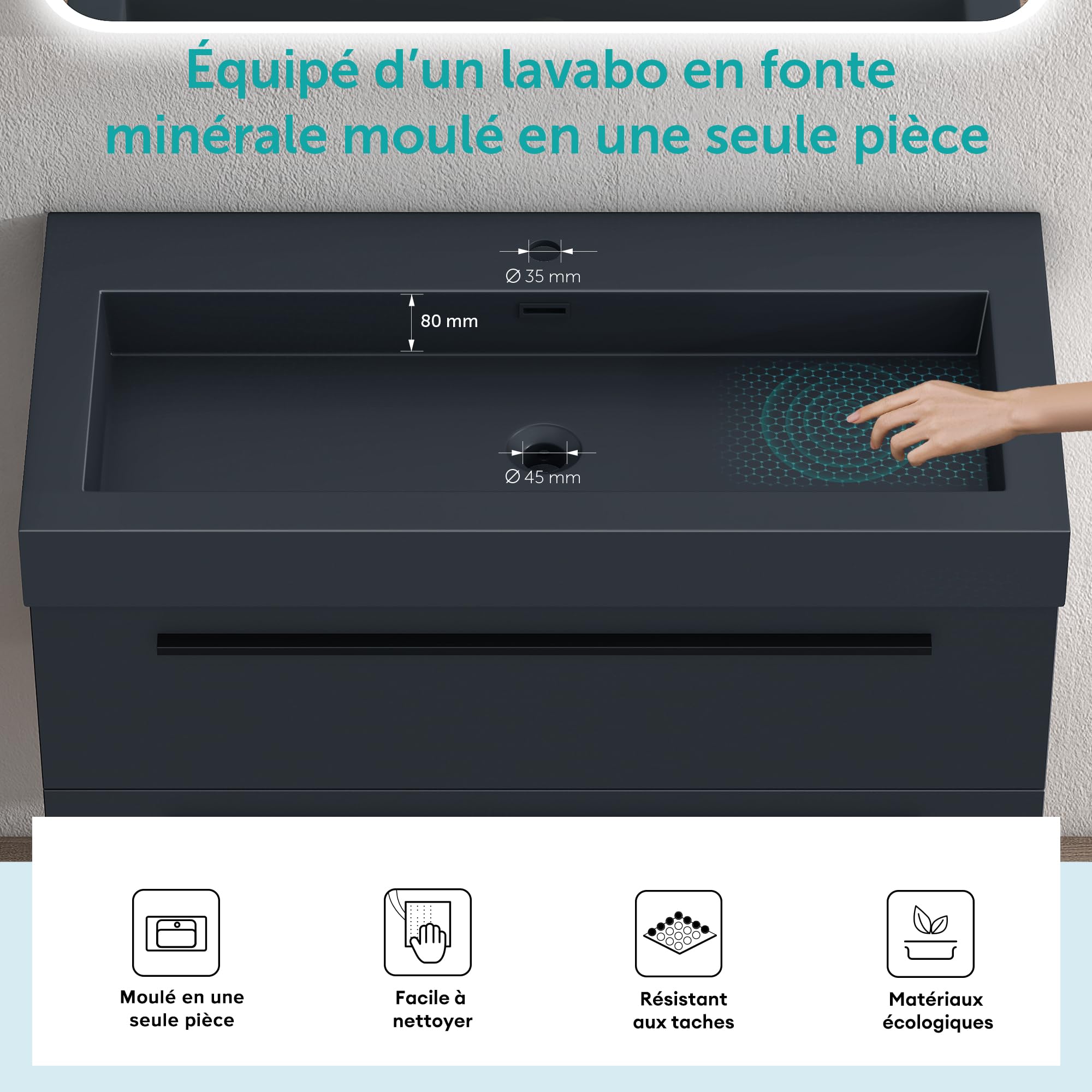 doporro Meuble de Salle de Bain Suspendu 73cm Ensemble de 2 Pièces