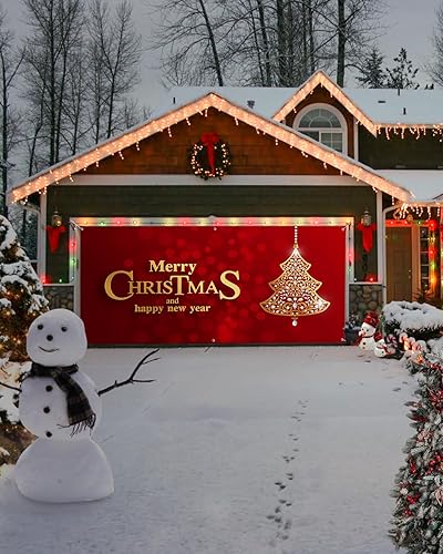 Miniatura 4 de Pancarta de Navidad para puerta de garaje, 7 x 8 pies, árbol de Navidad adornado de Navidad, decoración de puerta de garaje, decoración de fondo de