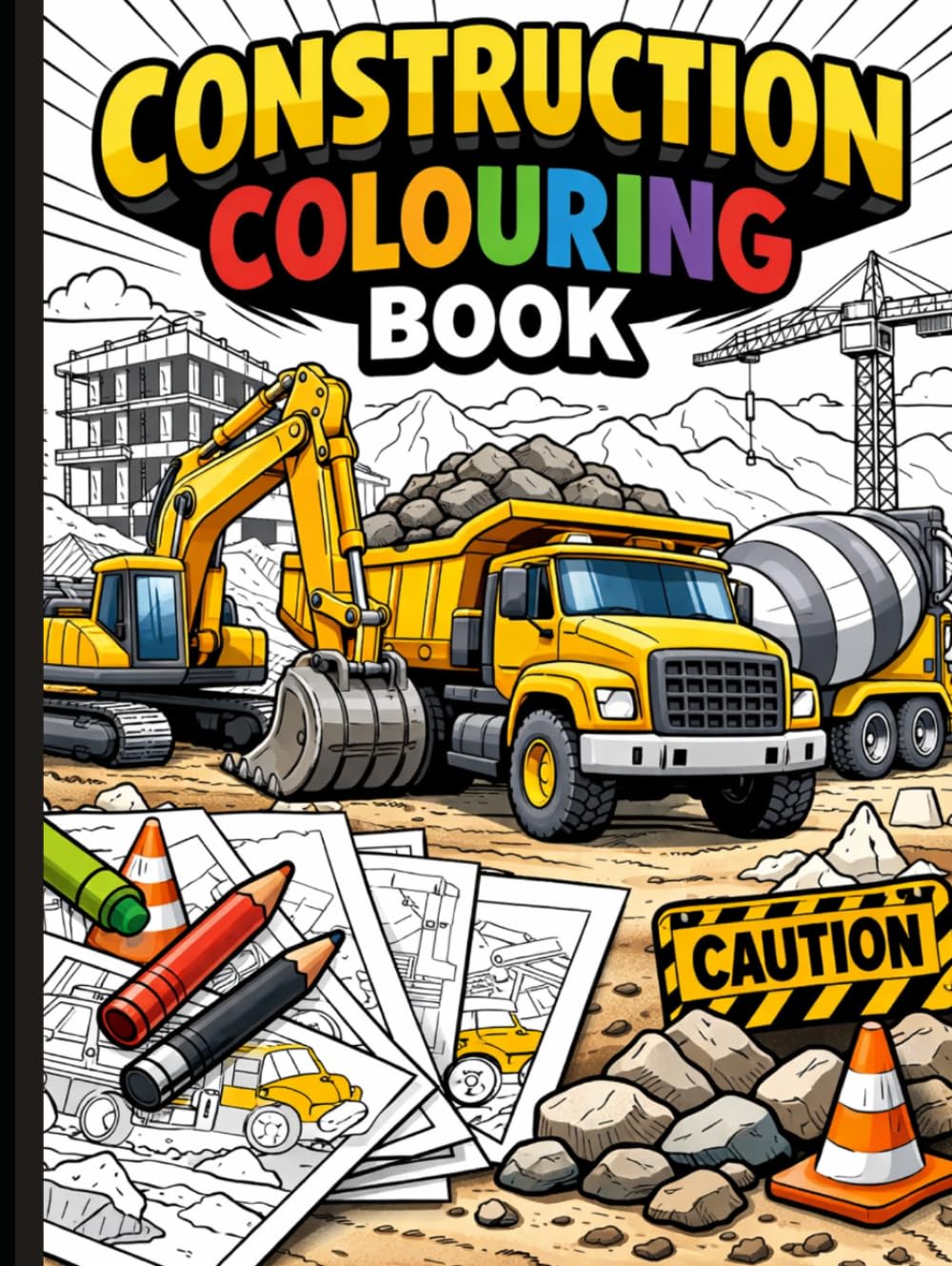 Construction Coloring Book for Kids Ages 4–8: 75 Fun Construction Vehicle Coloring Pages Featuring Excavators, Bulldozers, Dump Trucks, Cranes, Cement Mixers, Tractors, Forklifts, and More