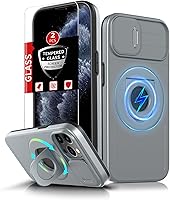 Vista 71 de Funda magnética para iPhone 11 Pro compatible con carga inalámbrica MagSafe, con 2 protectores de pantalla, anillo kickstand de 360° integrado +
