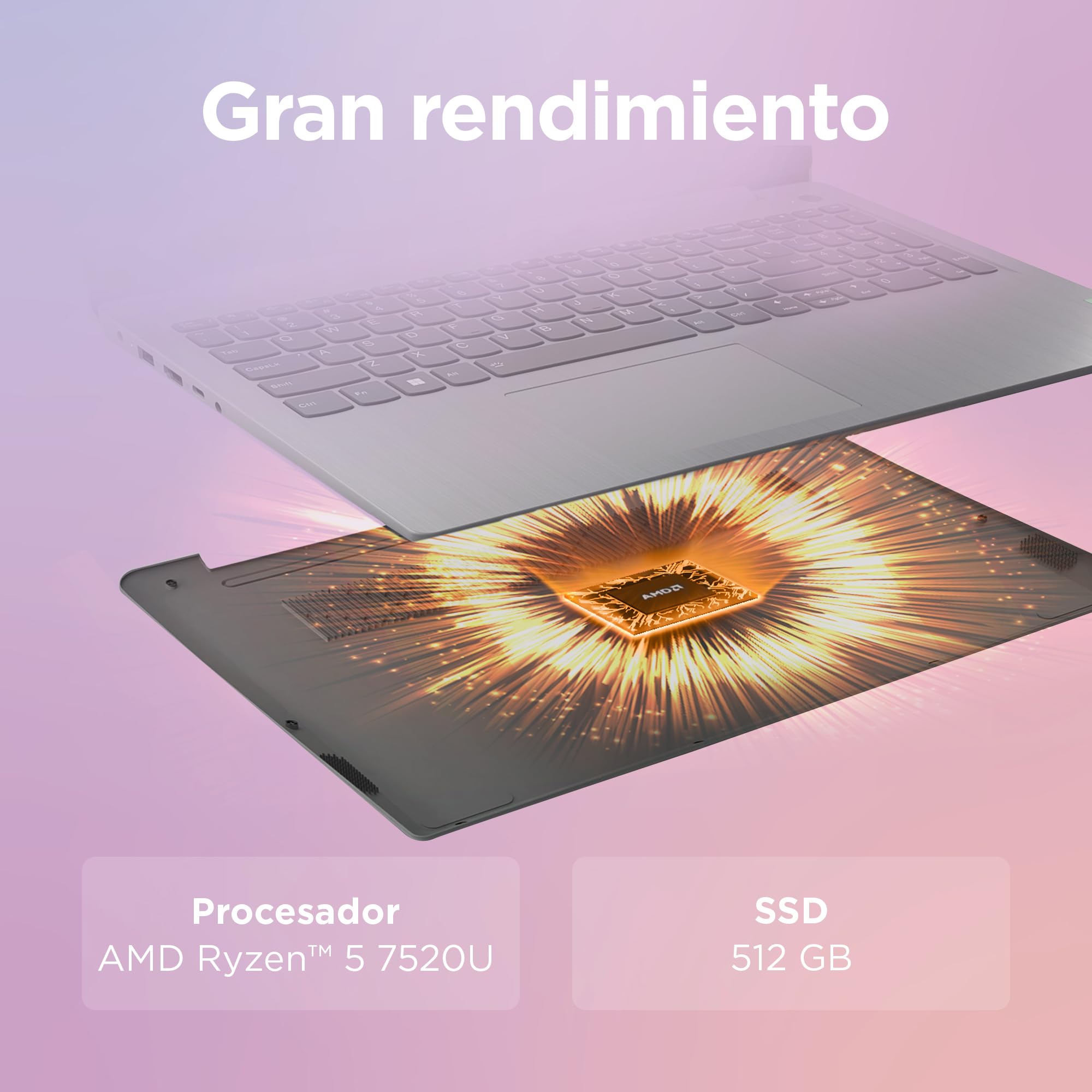 Lenovo IdeaPad Slim 3 Gen 8 – Ordenador Portátil 15.6" FHD (AMD Ryzen 5 7520U, 16 GB RAM, 512 GB SSD, Gráficos AMD Radeon 610M, Wi-Fi 6, Win 11 Home, Office Trial) Teclado QWERTY Español – Gris Ártico
