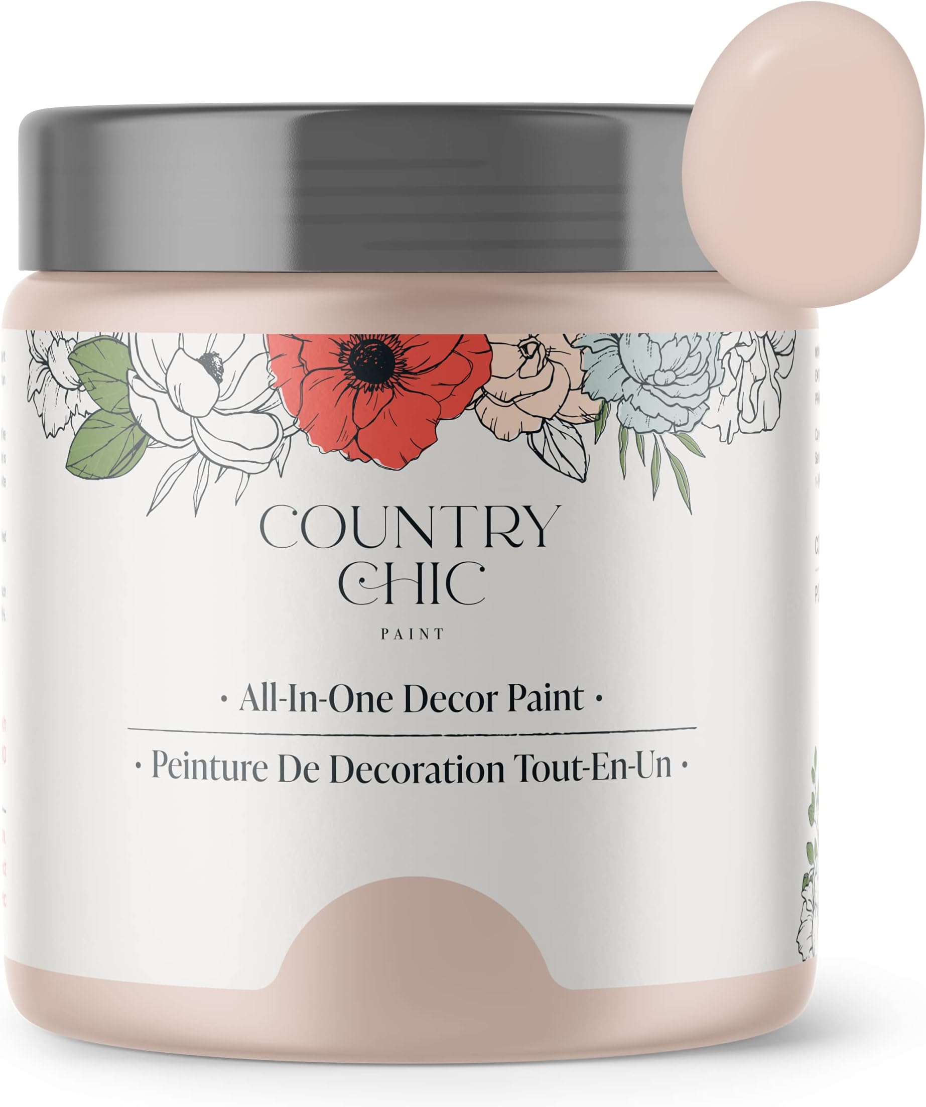 Country Chic Paint - Chalk Style All-in-One Paint for Furniture, Home Decor, Cabinets, Crafts, Eco-Friendly, Matte Paint - Ooh La La [Light Pink] 4oz