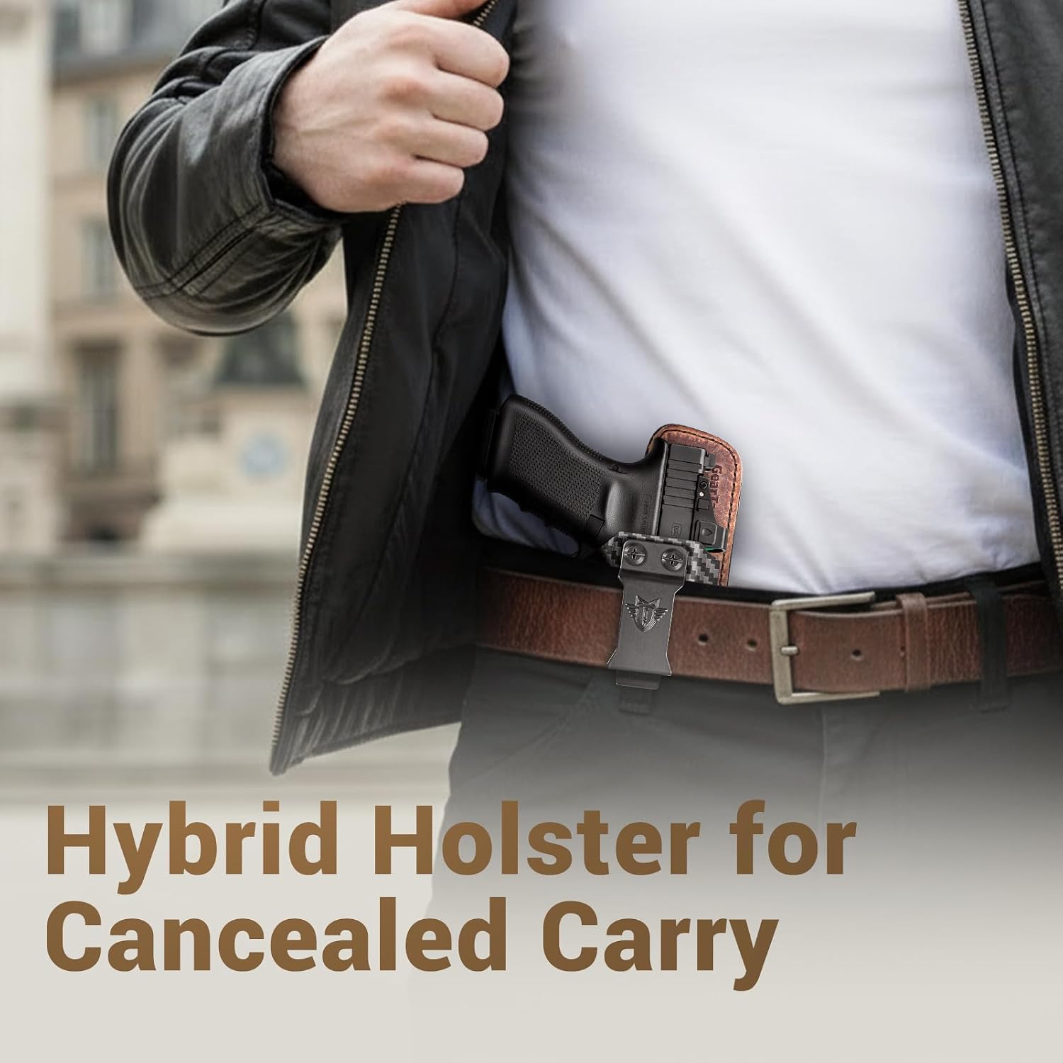 FUNANASUN IWB Holster for Glock 43 43X | Carbon Fiber Pattern Kydex & Leather Hybrid | Optics Ready Concealed Carry | Adjustable Retention & Cant | Right Hand Inside Waistband