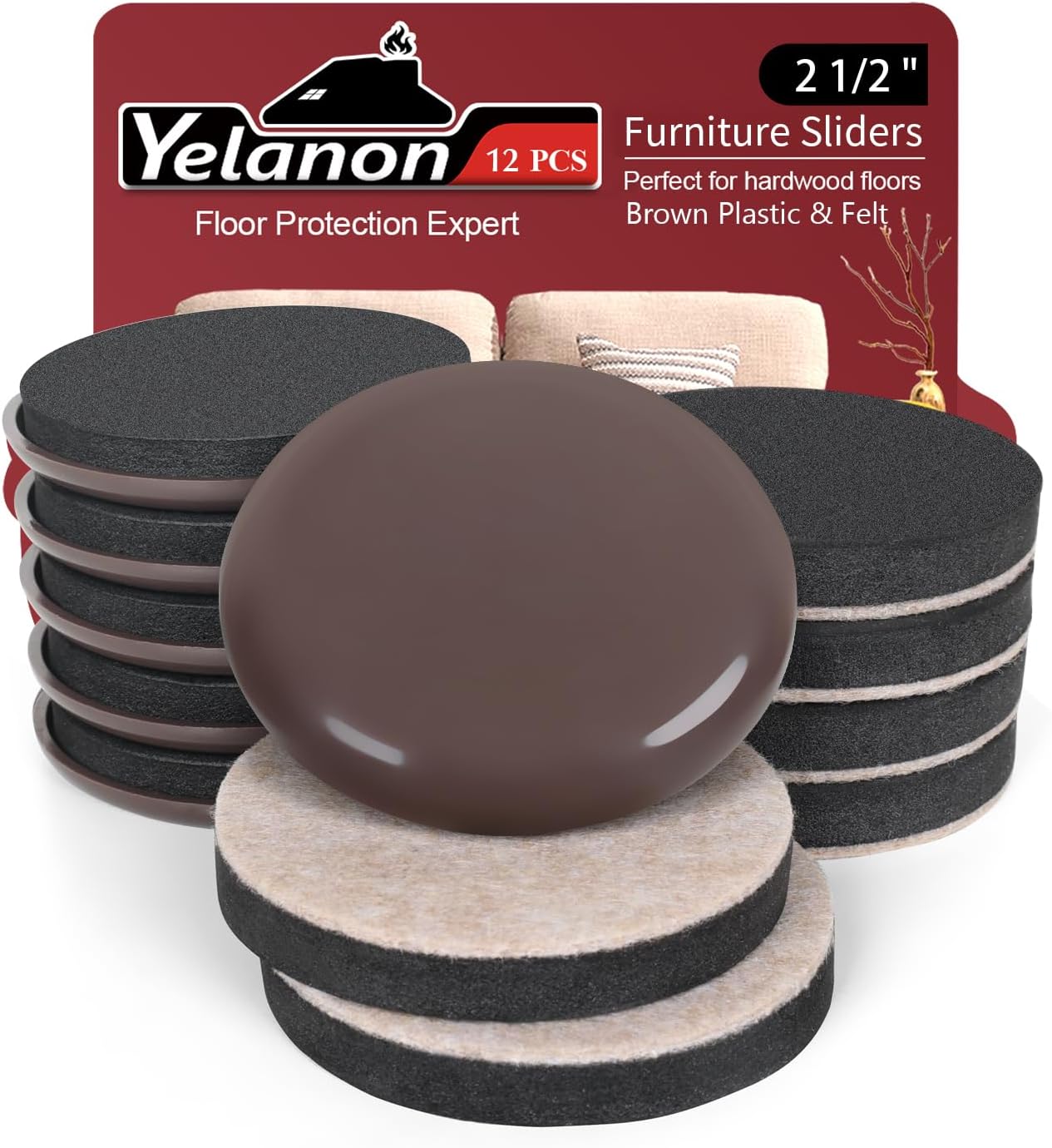 Yelanon Furniture Sliders, 12 pcs2 1/2" Felt Furniture