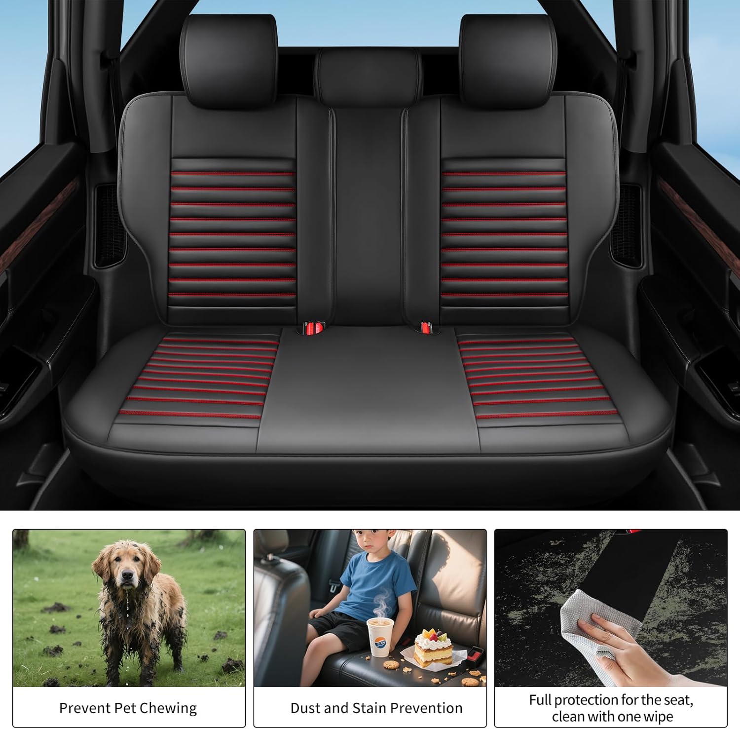 Fit CRV Car Seat Covers Compatible with Honda CR-V 2023 2024 2025 2026 CRV LX;EX;EX-L;Sport;Touring;Special Edition &Hybrid Model-Full Coverage Breathable Leather (Full Set,Black+Red)