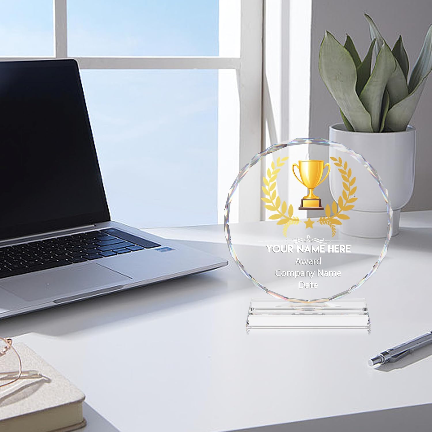 Custom Crystal Trophy Award - 6.3‘’ Personalized Engraved Crystal Award for Corporate Recognition, Sports Championships, Academic Awards & Retirement Gifts - Employee Recognition Awards and Trophy